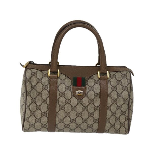 GUCCI GG Supreme Web Sherry Line Hand Bag PVC Beige Red - Picture 11 of 16